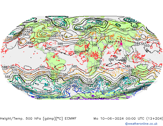 Height/Temp. 500 hPa ECMWF Mo 10.06.2024 00 UTC