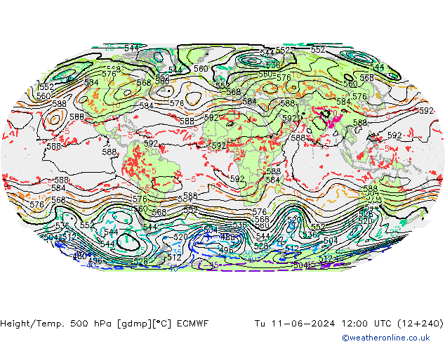 Height/Temp. 500 hPa ECMWF Tu 11.06.2024 12 UTC