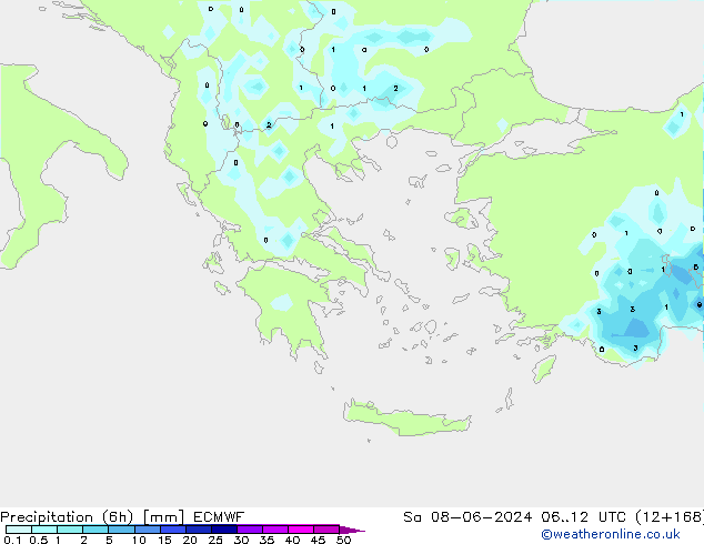 осадки (6h) ECMWF сб 08.06.2024 12 UTC