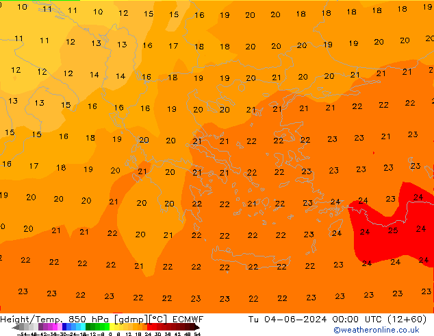 Hoogte/Temp. 850 hPa ECMWF di 04.06.2024 00 UTC