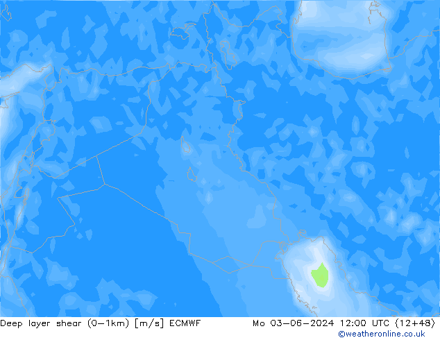 Deep layer shear (0-1km) ECMWF Po 03.06.2024 12 UTC