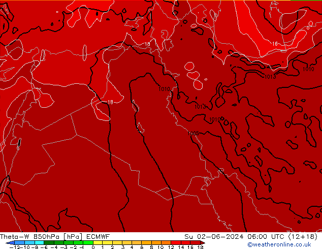 Theta-W 850hPa ECMWF Su 02.06.2024 06 UTC