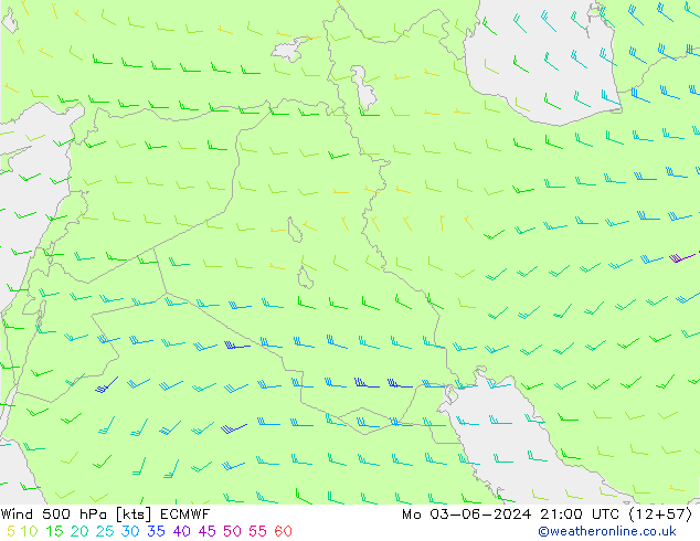 Vento 500 hPa ECMWF lun 03.06.2024 21 UTC