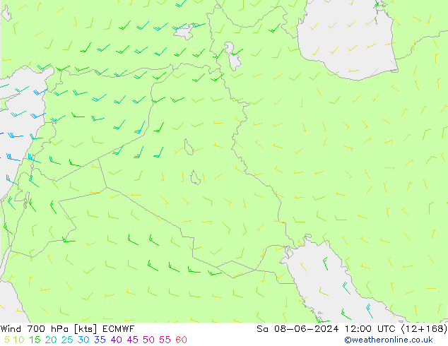 Vento 700 hPa ECMWF Sáb 08.06.2024 12 UTC