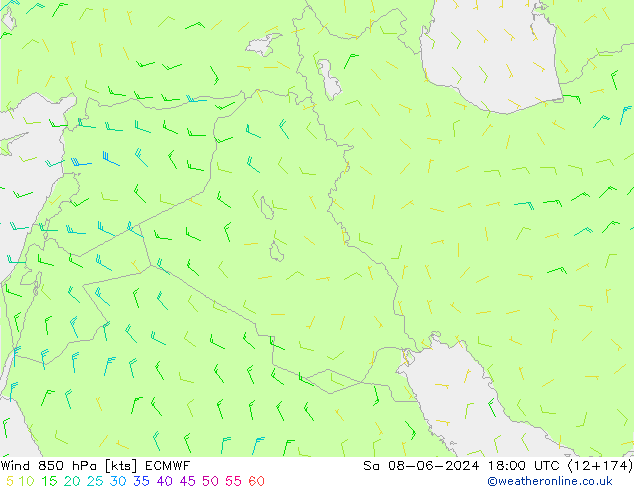 Wind 850 hPa ECMWF za 08.06.2024 18 UTC