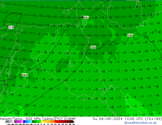 Z500/Rain (+SLP)/Z850 ECMWF  09.06.2024 12 UTC