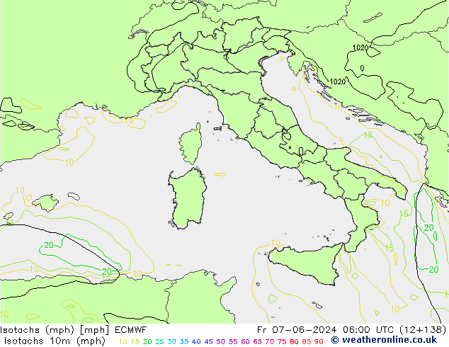 Isotachen (mph) ECMWF Fr 07.06.2024 06 UTC