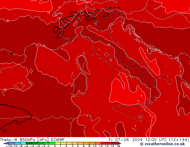 Theta-W 850hPa ECMWF vie 07.06.2024 12 UTC