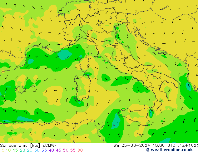 Surface wind ECMWF We 05.06.2024 18 UTC