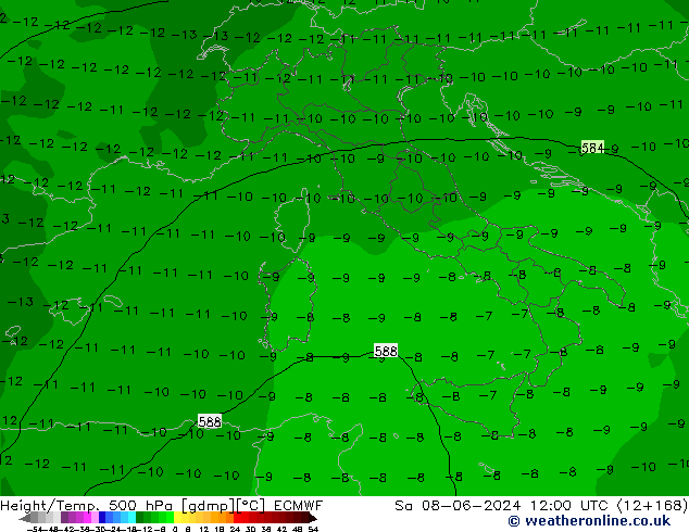 Z500/Rain (+SLP)/Z850 ECMWF Sa 08.06.2024 12 UTC