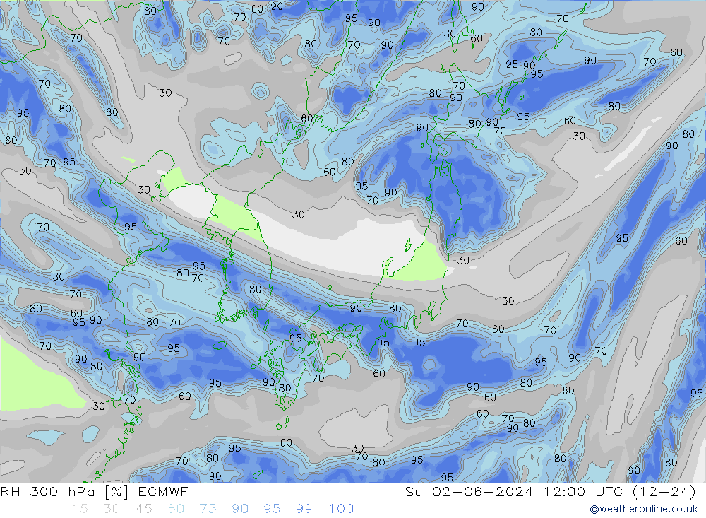 RH 300 hPa ECMWF Su 02.06.2024 12 UTC