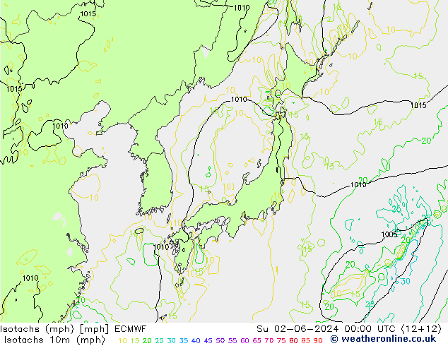 Isotachen (mph) ECMWF zo 02.06.2024 00 UTC