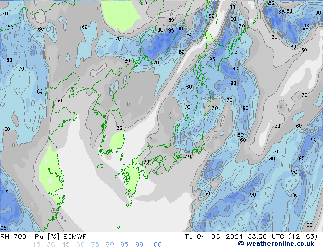 RH 700 hPa ECMWF Tu 04.06.2024 03 UTC