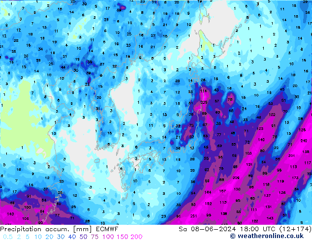 Nied. akkumuliert ECMWF Sa 08.06.2024 18 UTC