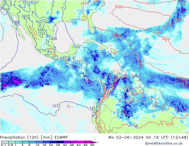 Precipitation (12h) ECMWF Mo 03.06.2024 12 UTC