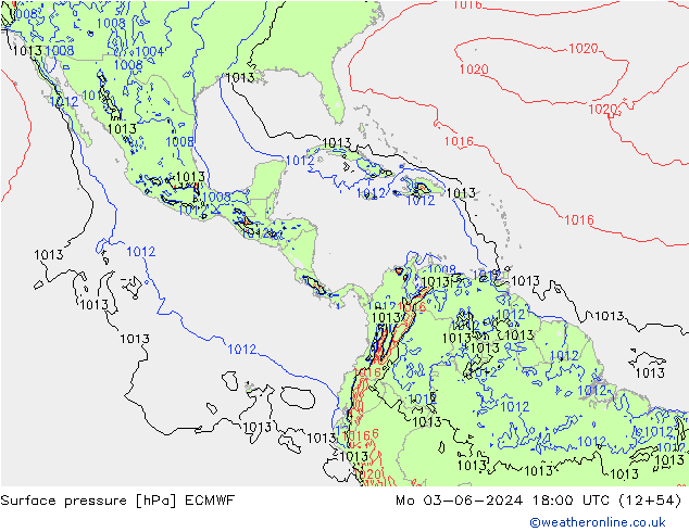 Presión superficial ECMWF lun 03.06.2024 18 UTC