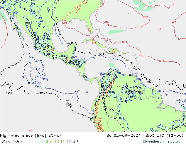 High wind areas ECMWF dom 02.06.2024 18 UTC