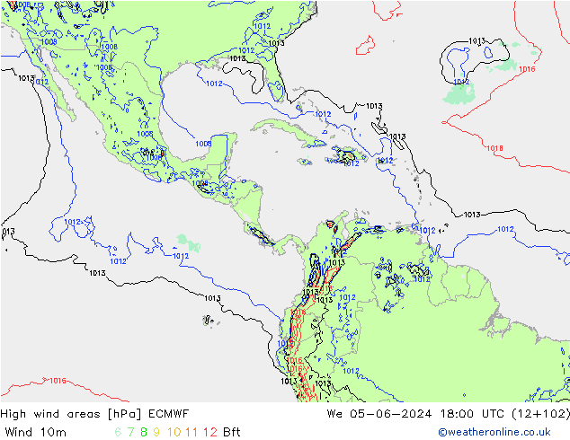 High wind areas ECMWF  05.06.2024 18 UTC