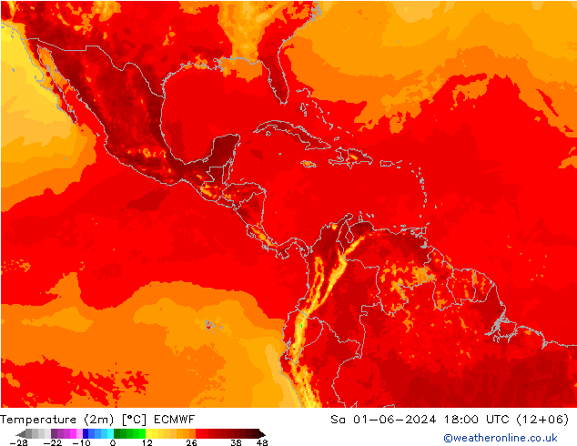 Temperature (2m) ECMWF Sa 01.06.2024 18 UTC