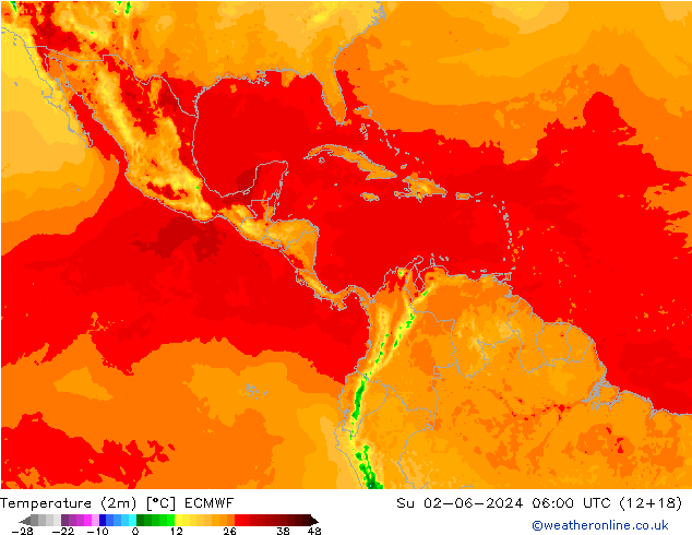 Temperaturkarte (2m) ECMWF So 02.06.2024 06 UTC
