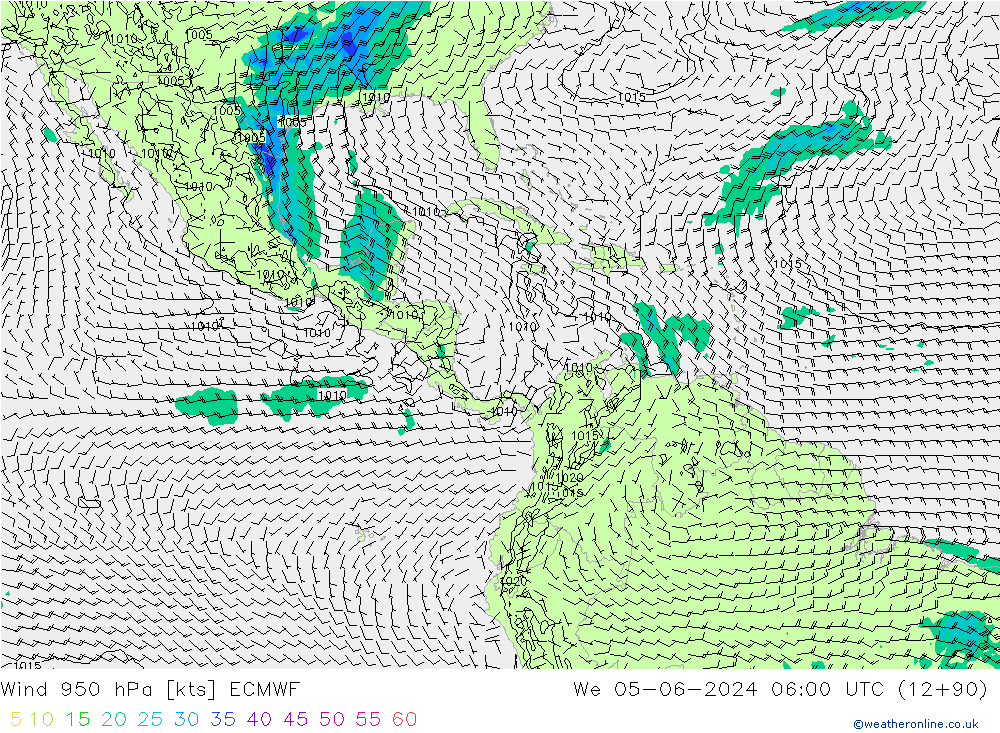 Viento 950 hPa ECMWF mié 05.06.2024 06 UTC