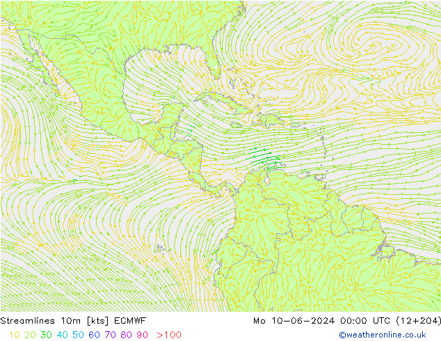 Streamlines 10m ECMWF Mo 10.06.2024 00 UTC