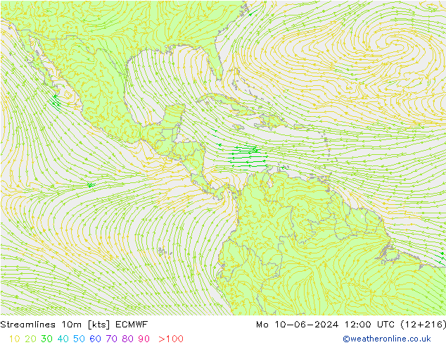 Streamlines 10m ECMWF Po 10.06.2024 12 UTC