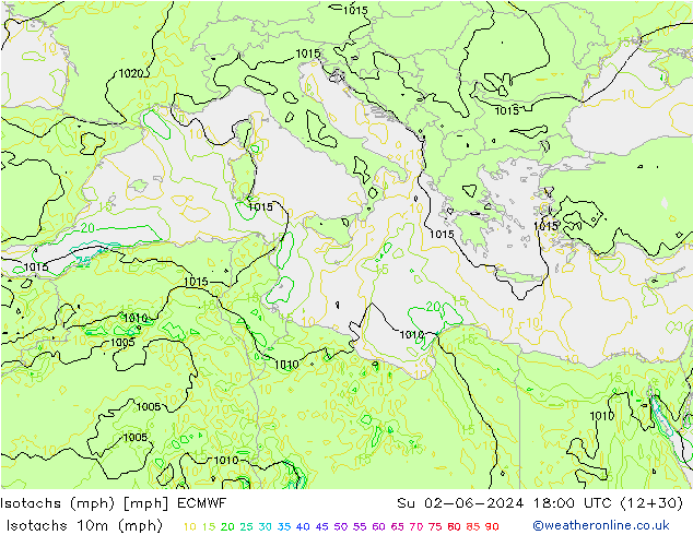 Isotachs (mph) ECMWF Ne 02.06.2024 18 UTC