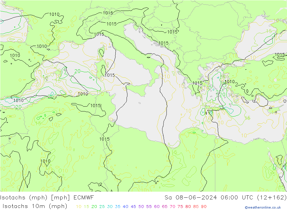 Isotachs (mph) ECMWF sam 08.06.2024 06 UTC