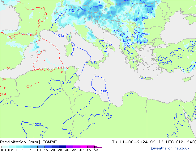 Srážky ECMWF Út 11.06.2024 12 UTC