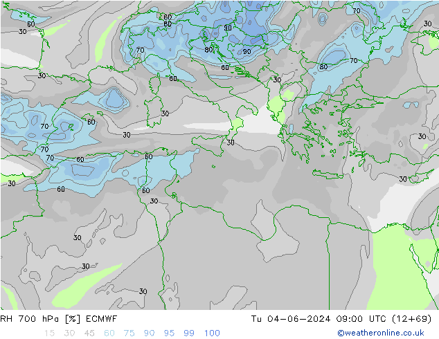 RH 700 hPa ECMWF Ter 04.06.2024 09 UTC