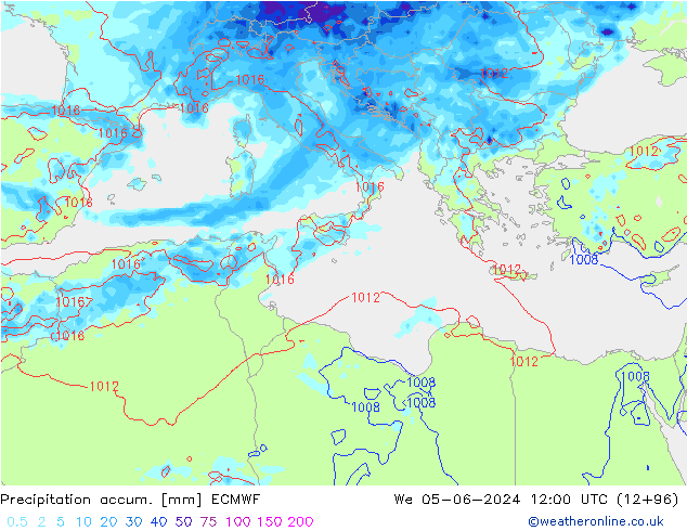 Precipitation accum. ECMWF ср 05.06.2024 12 UTC