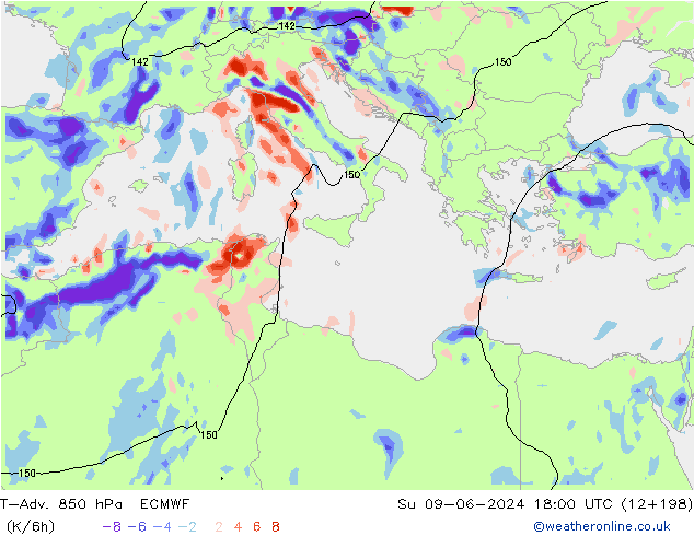 T-Adv. 850 hPa ECMWF  09.06.2024 18 UTC