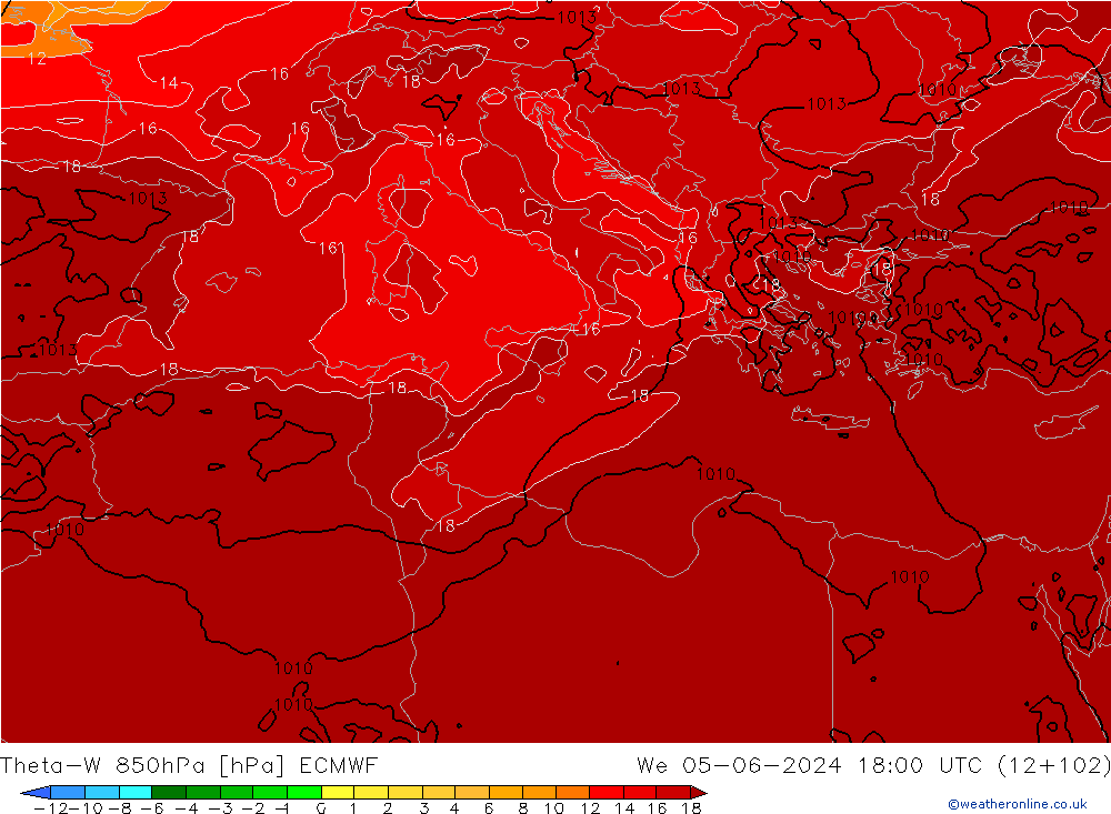 Theta-W 850hPa ECMWF We 05.06.2024 18 UTC