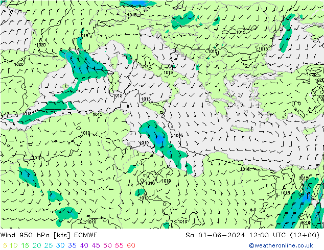 Viento 950 hPa ECMWF sáb 01.06.2024 12 UTC