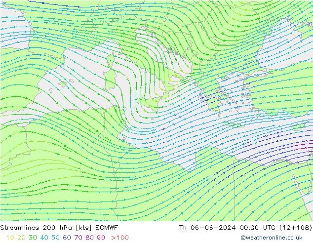 Stroomlijn 200 hPa ECMWF do 06.06.2024 00 UTC