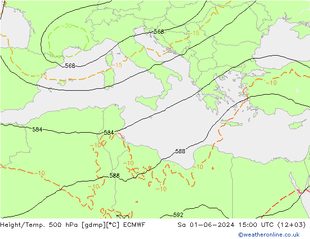Geop./Temp. 500 hPa ECMWF sáb 01.06.2024 15 UTC