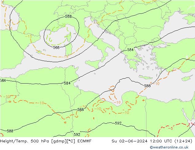 Z500/Rain (+SLP)/Z850 ECMWF nie. 02.06.2024 12 UTC