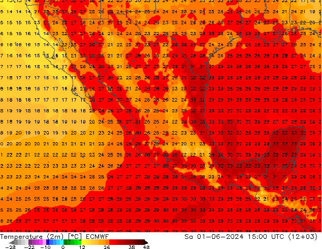 Temperatuurkaart (2m) ECMWF za 01.06.2024 15 UTC