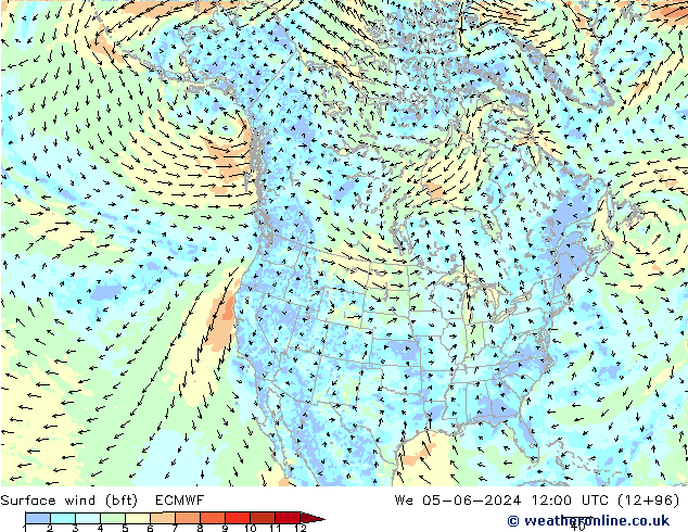 Surface wind (bft) ECMWF We 05.06.2024 12 UTC