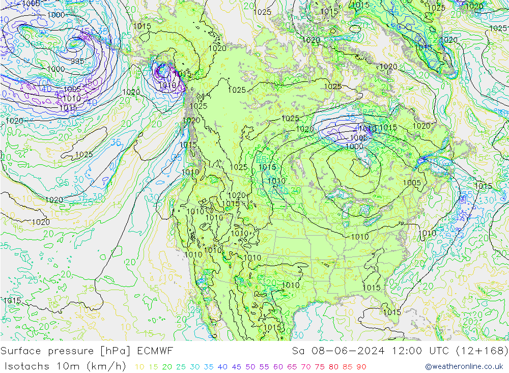 Isotachs (kph) ECMWF So 08.06.2024 12 UTC