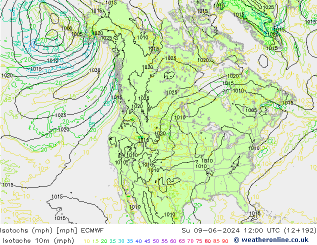 Isotachs (mph) ECMWF Su 09.06.2024 12 UTC