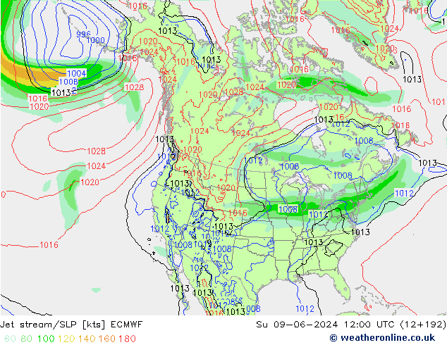 Jet stream/SLP ECMWF Su 09.06.2024 12 UTC