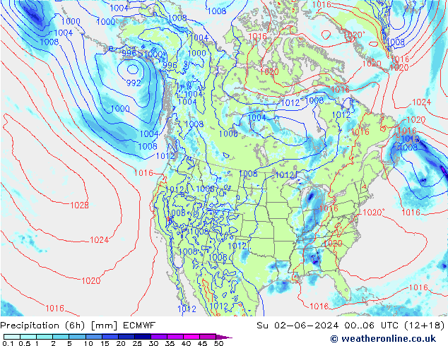 Z500/Rain (+SLP)/Z850 ECMWF So 02.06.2024 06 UTC