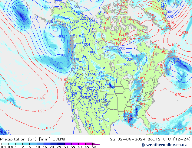 Z500/Rain (+SLP)/Z850 ECMWF Dom 02.06.2024 12 UTC