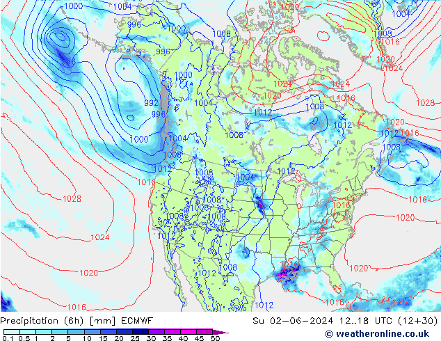 Precipitación (6h) ECMWF dom 02.06.2024 18 UTC