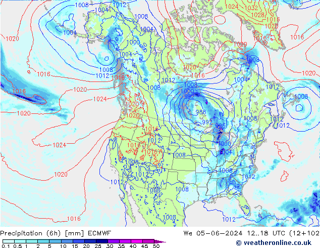 Precipitação (6h) ECMWF Qua 05.06.2024 18 UTC