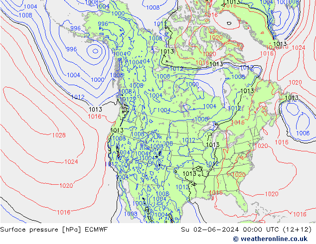 Yer basıncı ECMWF Paz 02.06.2024 00 UTC