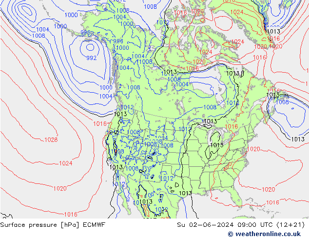 Presión superficial ECMWF dom 02.06.2024 09 UTC