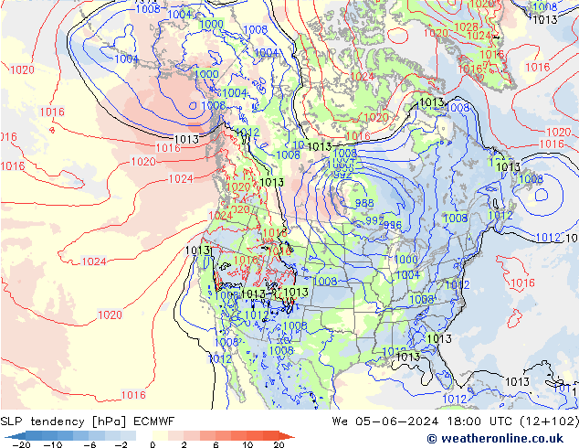 Tendance de pression  ECMWF mer 05.06.2024 18 UTC